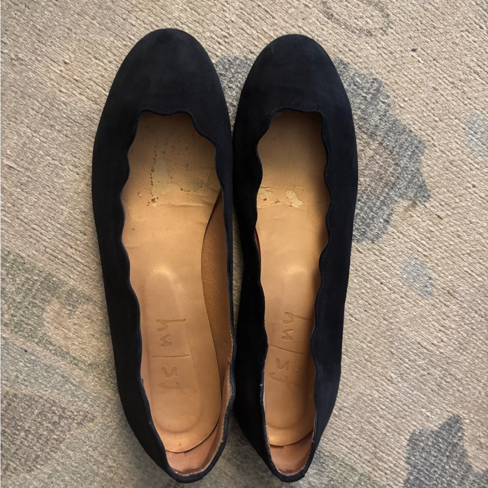 French Sole Navy Scalloped Suede Size 7.5 Women's Flats